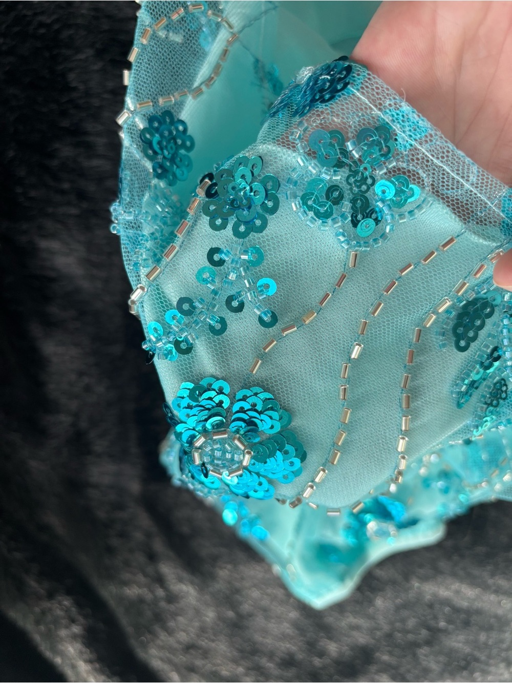 Y2K Aqua Blue Beaded Sequin Mini Skirt ✨🩵Low Rise Fairycore Party Skirt 🐬 - Picture 6 of 7
